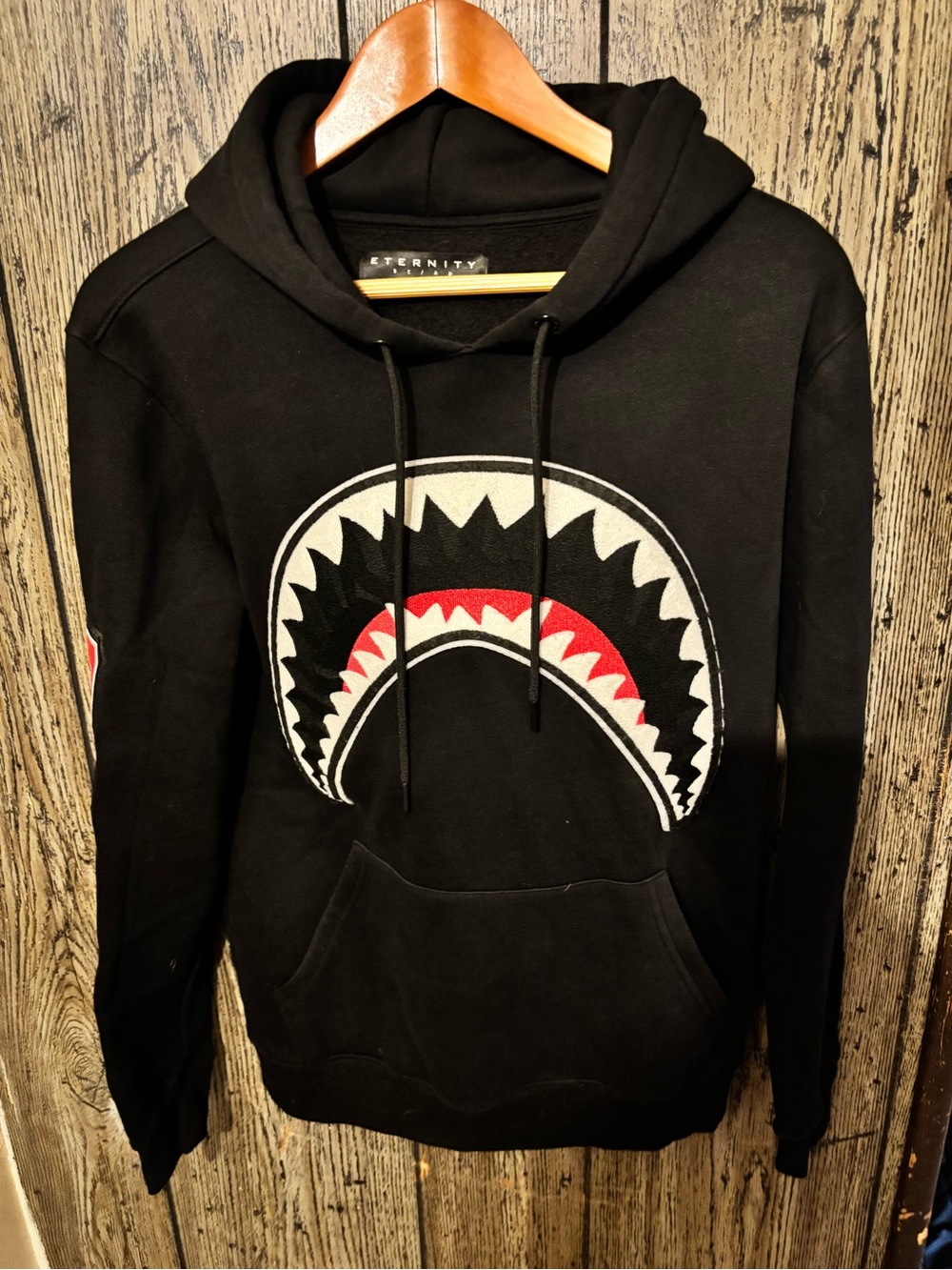 Eternity BC/AD Hoodie Mens Medium Shark Mouth Logo Black Sweatshirt Fleece NWT